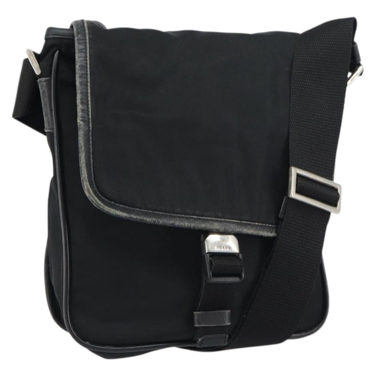 Prada Shoulder Bag Nylon Black Silver Auth 151622
